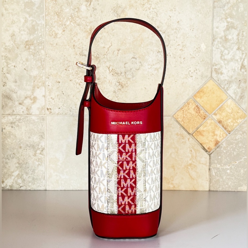 Michael Kors Giftable Wine Bottle Holder Bucket Top Handle Bag MK Chili Multi
